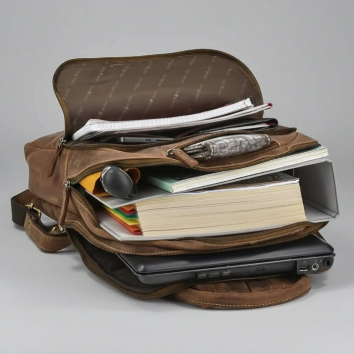 Greenburry Business Backpack with Wide Zip Around Opening Leather