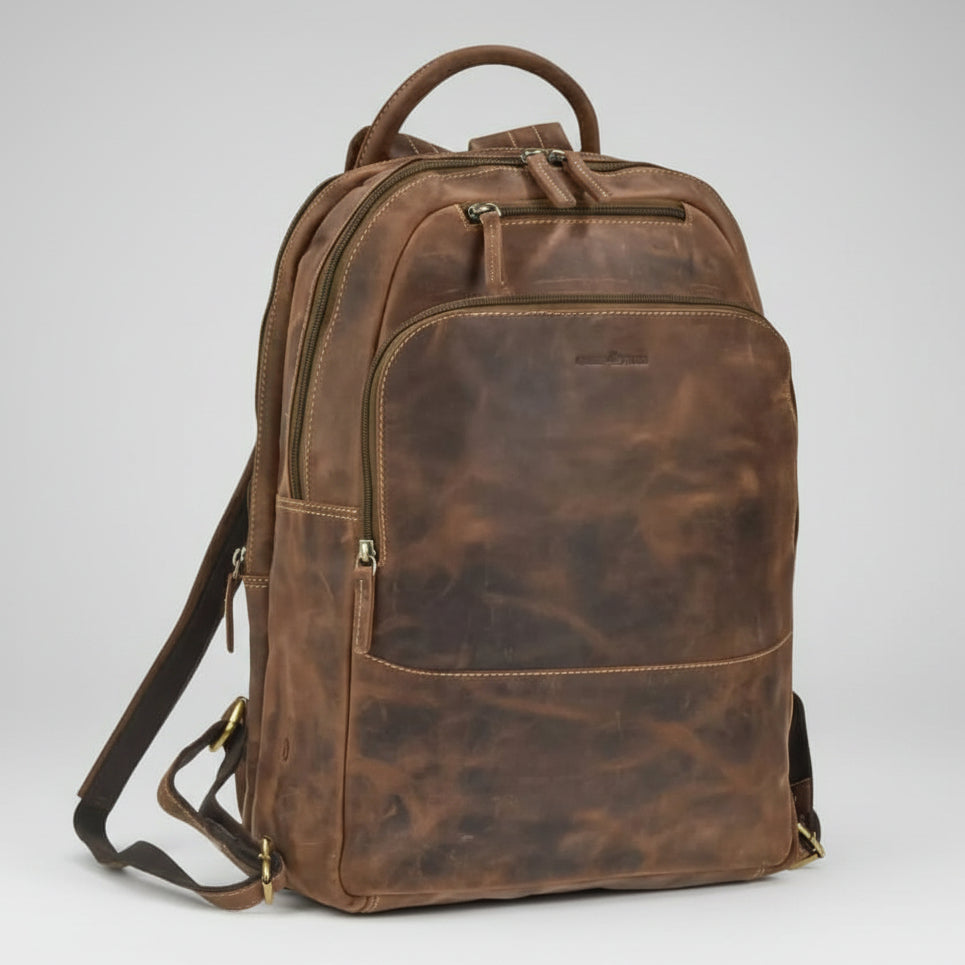 Greenburry Business Backpack with Wide Zip Around Opening Leather