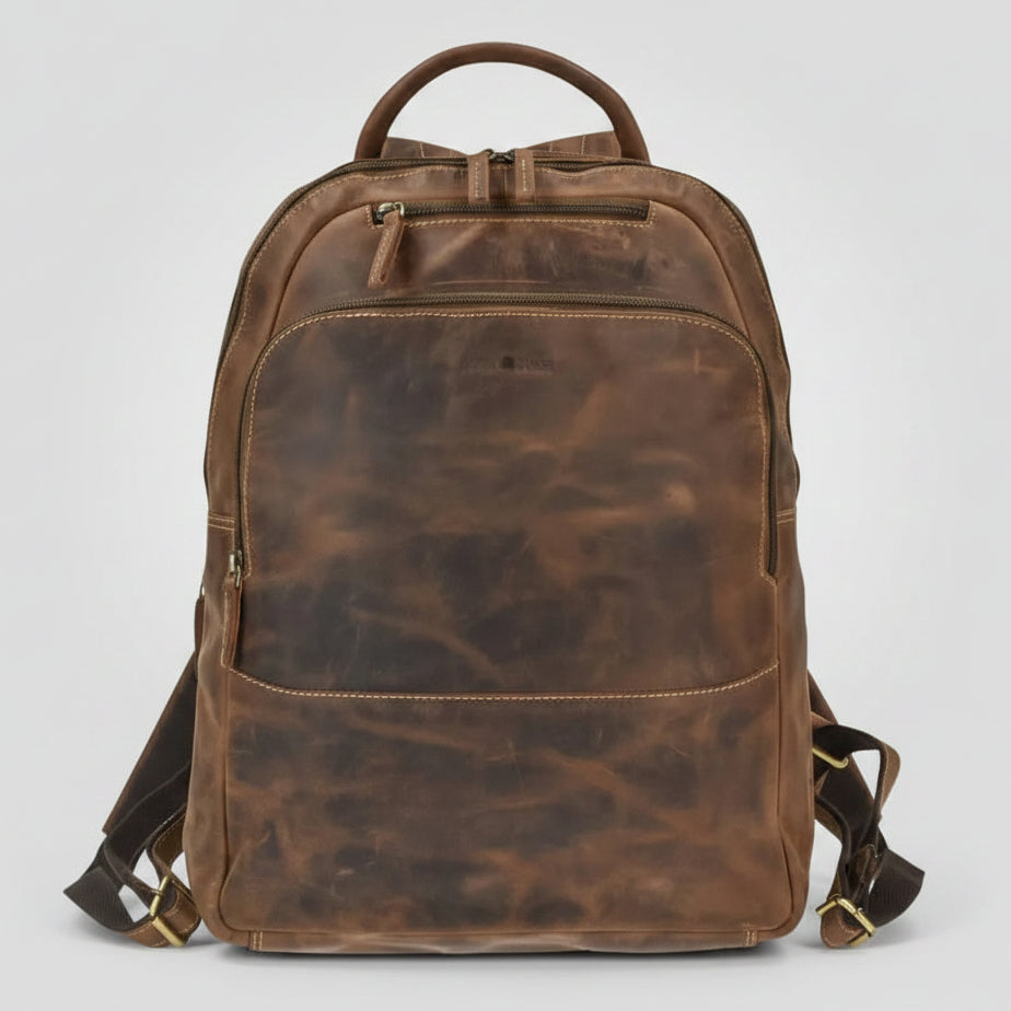 Greenburry Business Backpack with Wide Zip Around Opening Leather