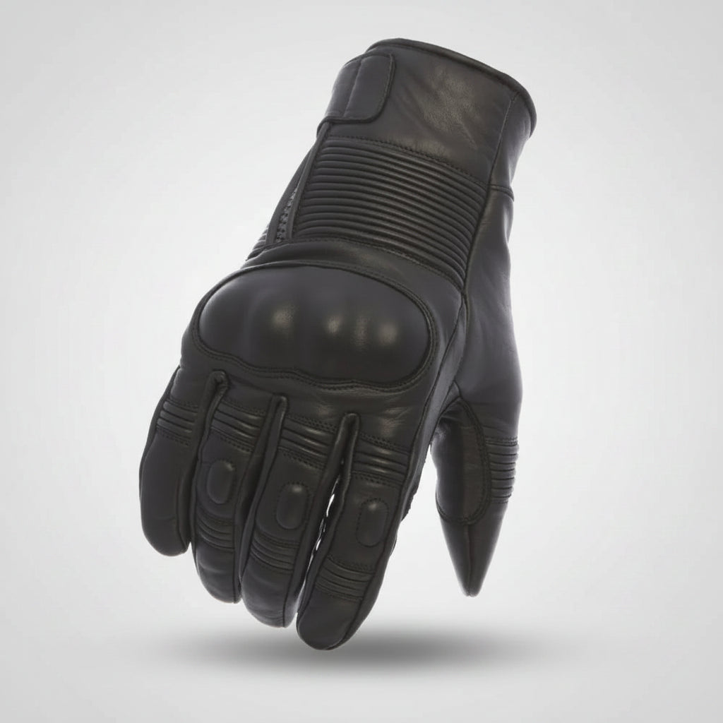 Cascade Men’s Leather Motorcycle Gloves. Armored Biker Gloves with Rubber Knuckles & Zipper Closure