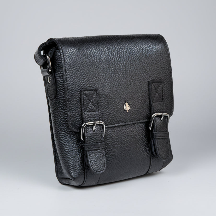 Greenwood Leather Small Messenger Bag. Genuine PDM Leather Vertical Crossbody with Buckle Flap