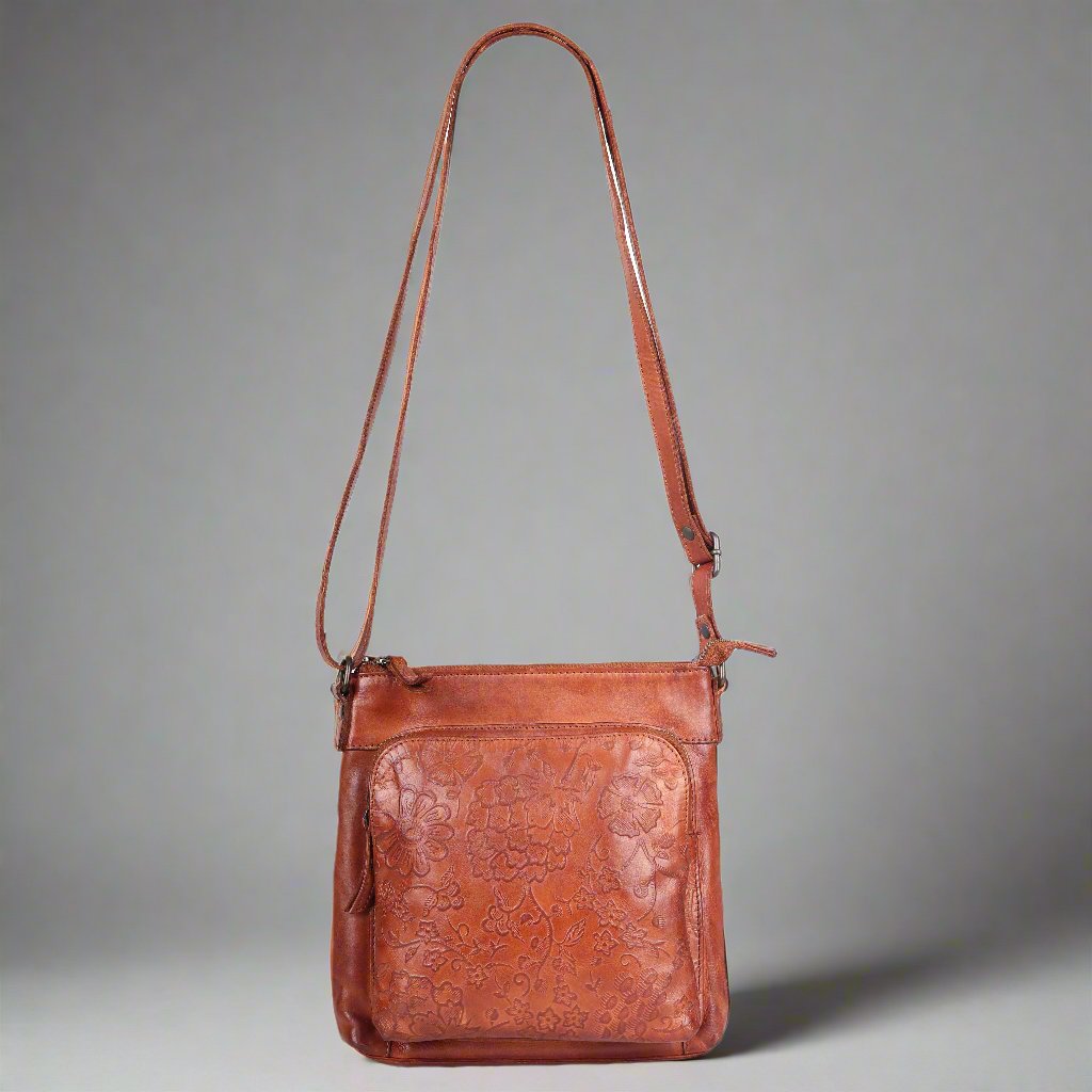 MET Flower Embossed Leather Crossbody Bag