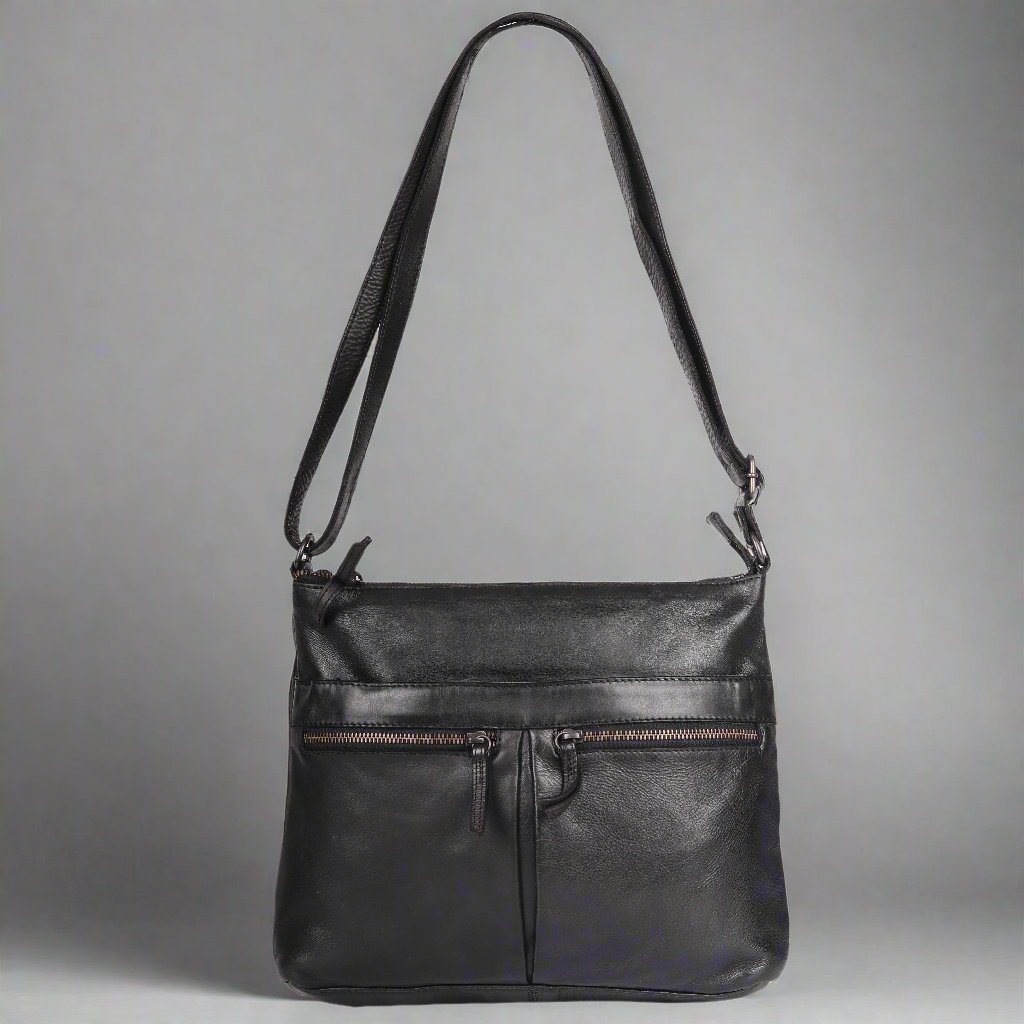 MET Leather Crossbody Bag with Dual Zipper Pockets