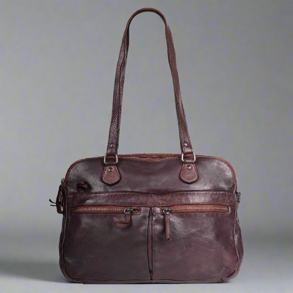 MET Leather Handbag with Dual Handles and Front Zipper Pockets - Boutique of Leathers/Open Road