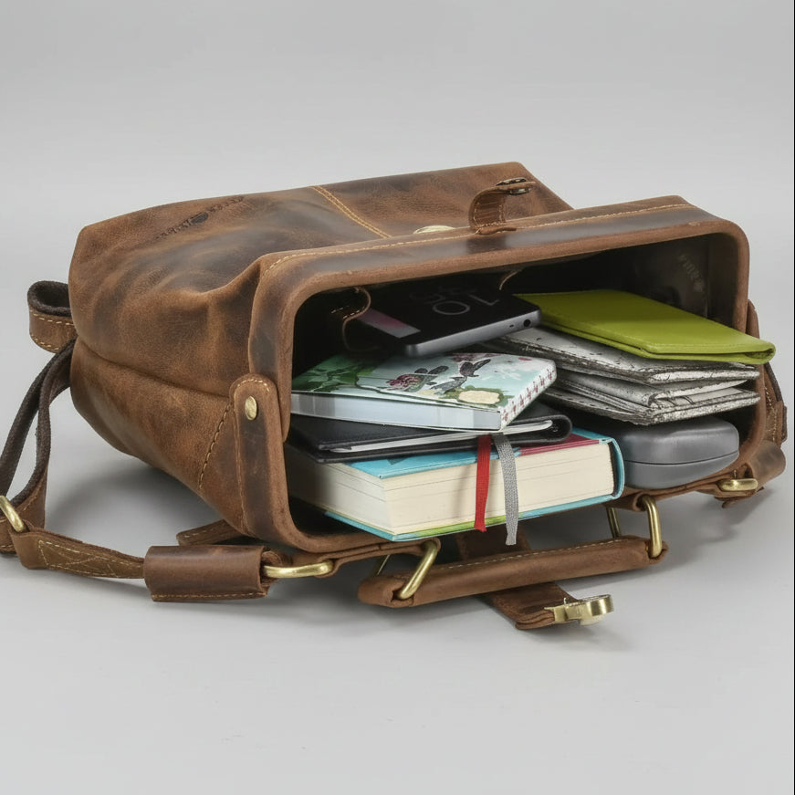 Greenburry Womens Ironing Bag Vintage Leather Classic Frame Handbag