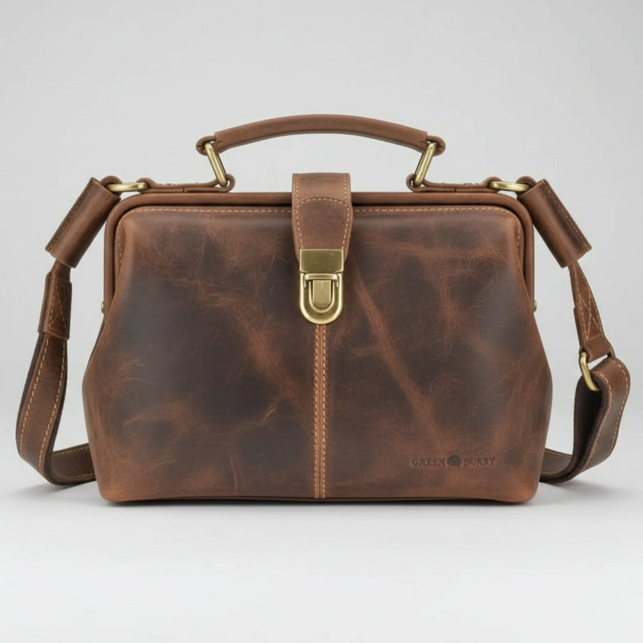 Greenburry Womens Ironing Bag Vintage Leather Classic Frame Handbag
