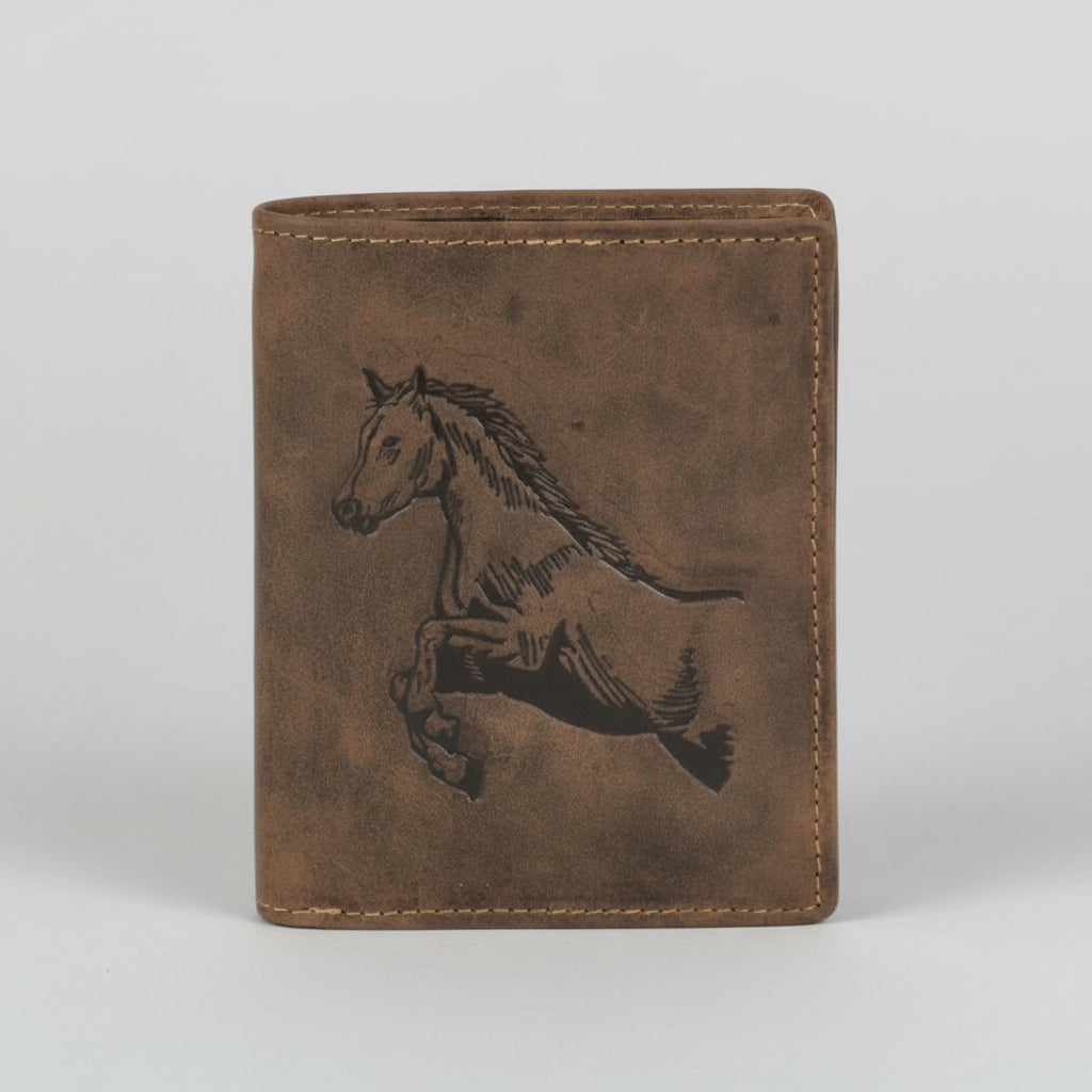 Greenburry Vintage Leather Horse Embossed Vertical Wallet with RFID