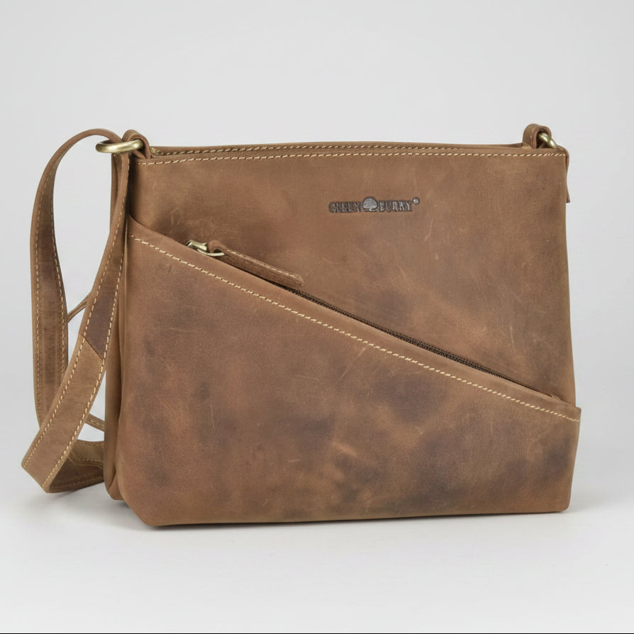 Greenburry Crossbody Bag with Front Diagonal Zipper Vintage Leather