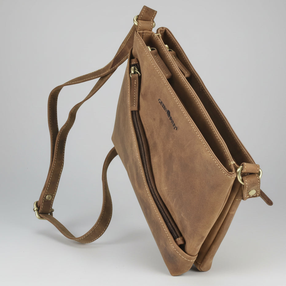Greenburry Crossbody Bag with Front Diagonal Zipper Vintage Leather