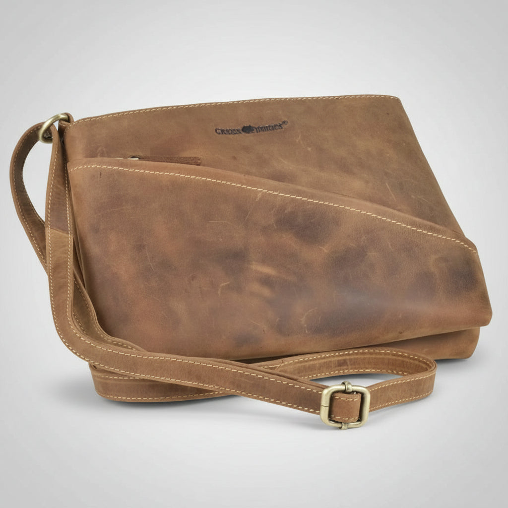 Greenburry Crossbody Bag with Front Diagonal Zipper Vintage Leather