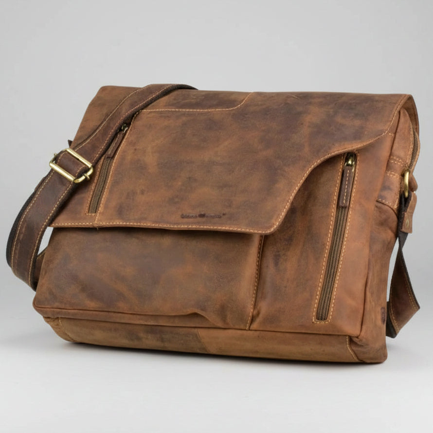 Greenburry Vintage Leather Messenger Bag. Business Briefcase for A4