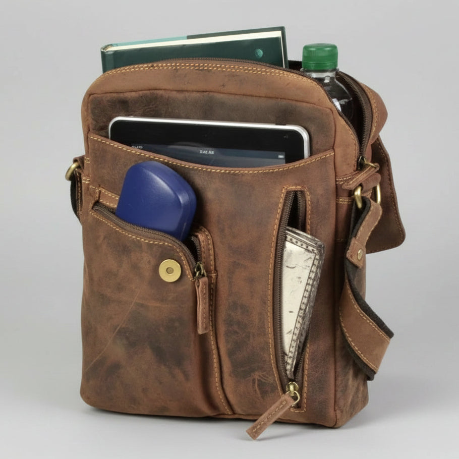 Greenburry Messenger Vintage Leather Bag. A5 Tablet Shoulder Bag