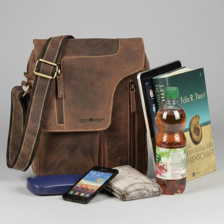 Greenburry Messenger Vintage Leather Bag. A5 Tablet Shoulder Bag