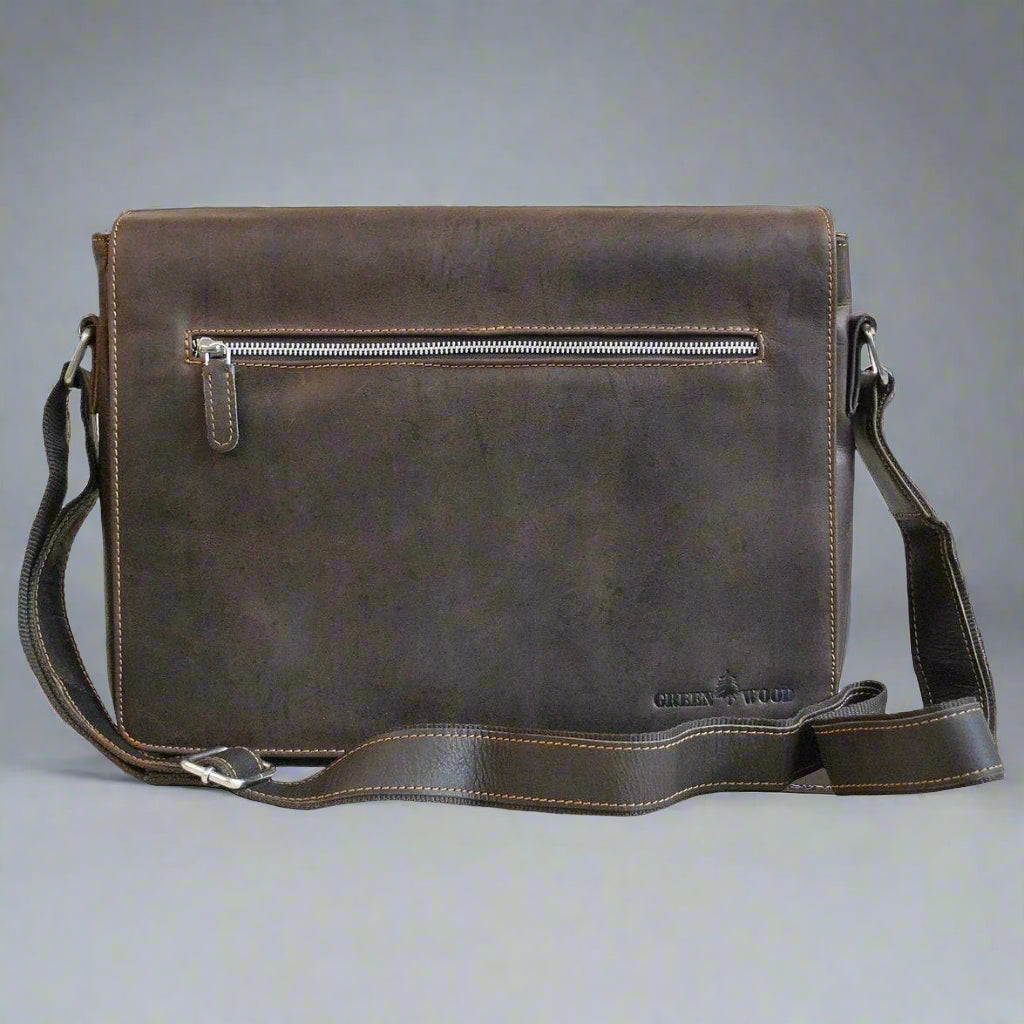 Greenwood Leather Laptop Bag. Premium Waxed Pull-Up Leather Messenger Bag - Boutique of Leathers/Open Road