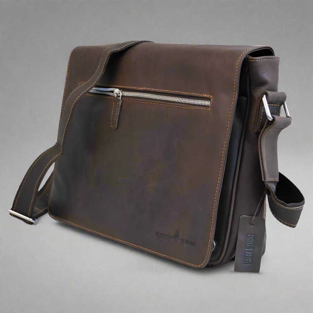 Greenwood Leather Laptop Bag. Premium Waxed Pull-Up Leather Messenger Bag - Boutique of Leathers/Open Road