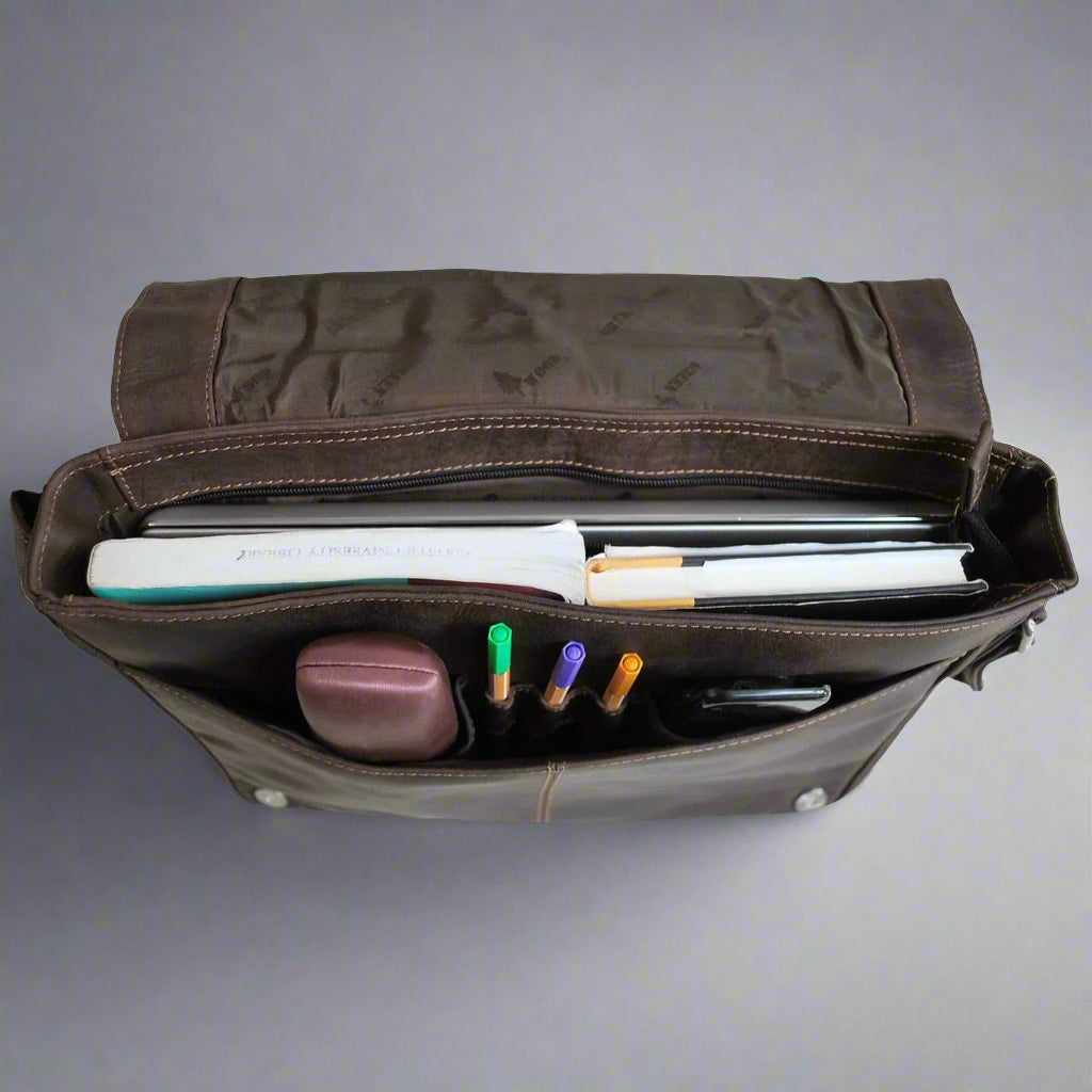 Greenwood Leather Laptop Bag. Premium Waxed Pull-Up Leather Messenger Bag - Boutique of Leathers/Open Road