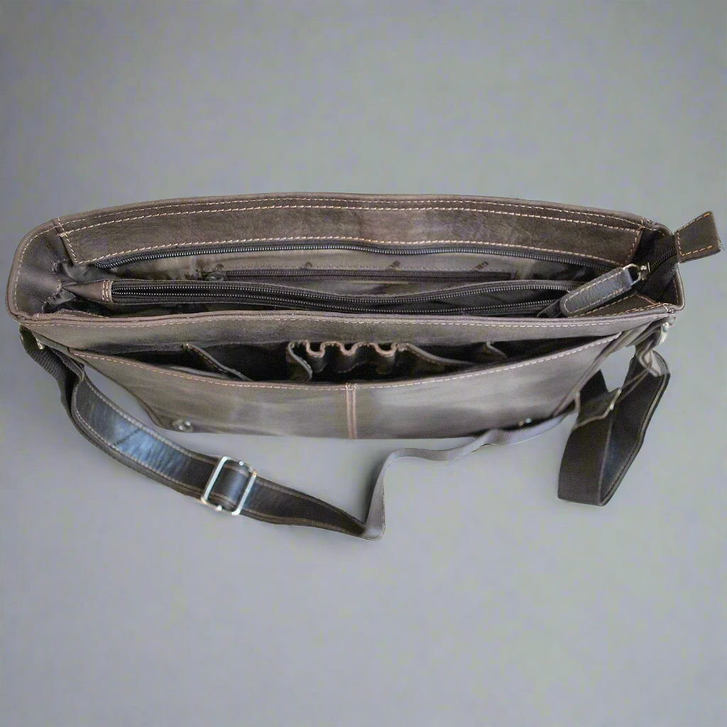 Greenwood Leather Laptop Bag. Premium Waxed Pull-Up Leather Messenger Bag - Boutique of Leathers/Open Road