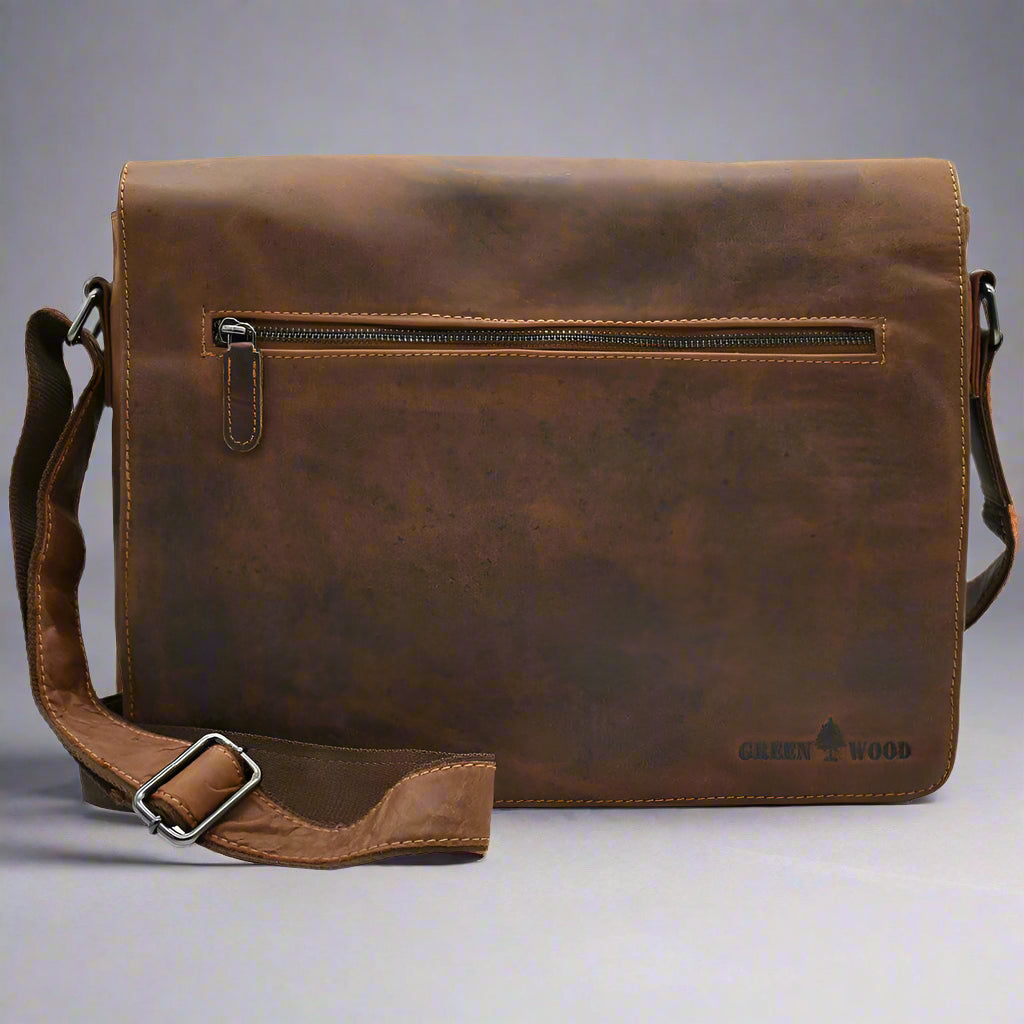 Greenwood Leather Laptop Bag. Premium Waxed Pull-Up Leather Messenger Bag - Boutique of Leathers/Open Road