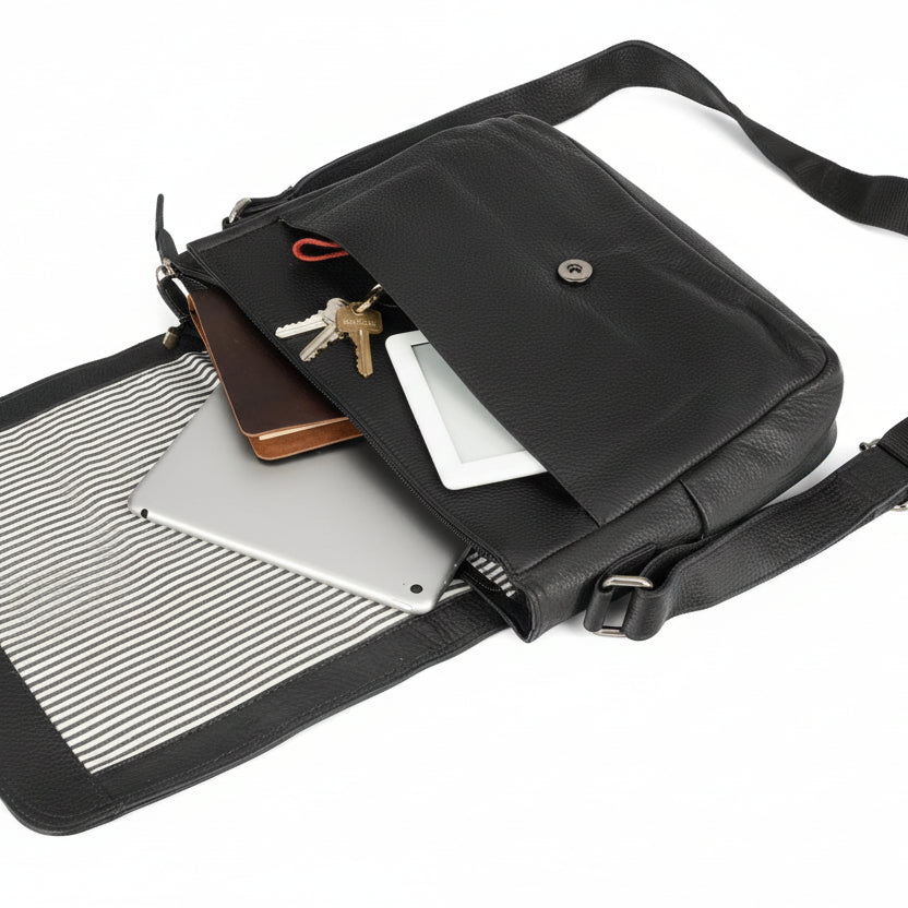 Greenwood Leather Smart Messenger Mini 11". Handcrafted Leather iPad Bag & Tablet Satchel
