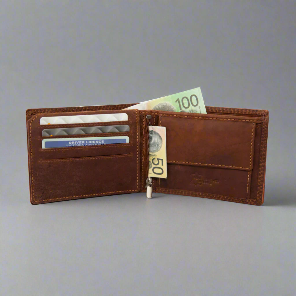 Greenwood Leather Men's Wallet. RFID-Blocking Oil Pull-Up Leather - Boutique of Leathers/Open Road