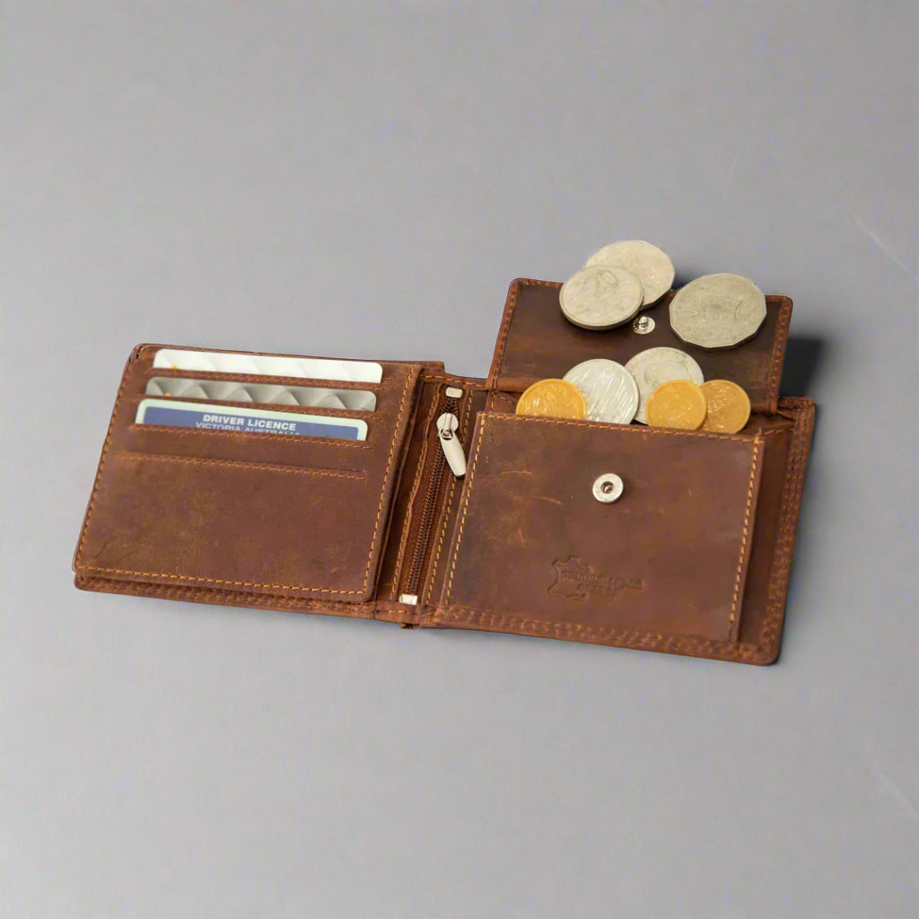 Greenwood Leather Men's Wallet. RFID-Blocking Oil Pull-Up Leather - Boutique of Leathers/Open Road