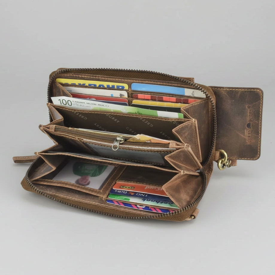 Greenburry Vintage Leather Crossbody Phone Case Wallet. RFID Protected
