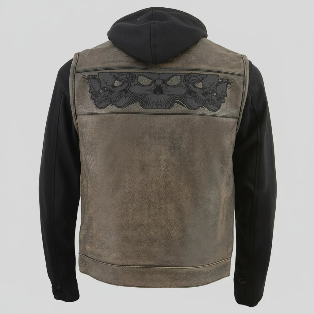 Milwaukee Leather Men's Skull Hoodie Leather Vest | 2-in-1 Moto Vest