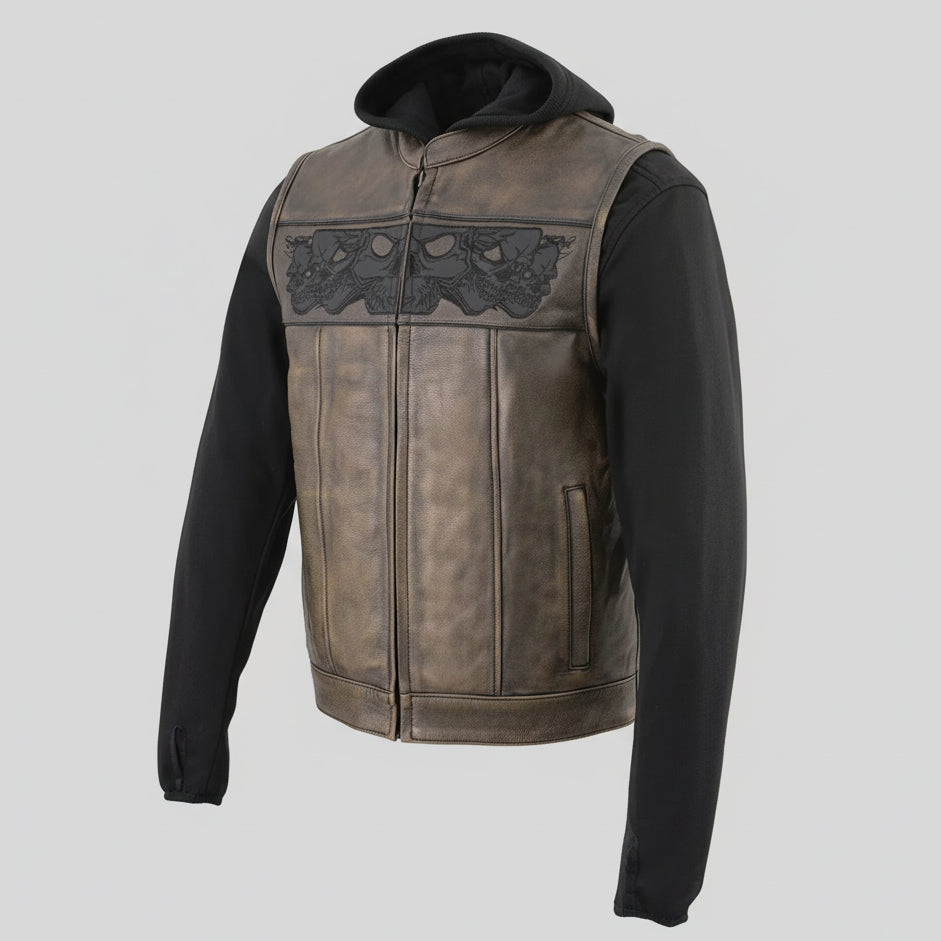 Milwaukee Leather Men's Skull Hoodie Leather Vest | 2-in-1 Moto Vest