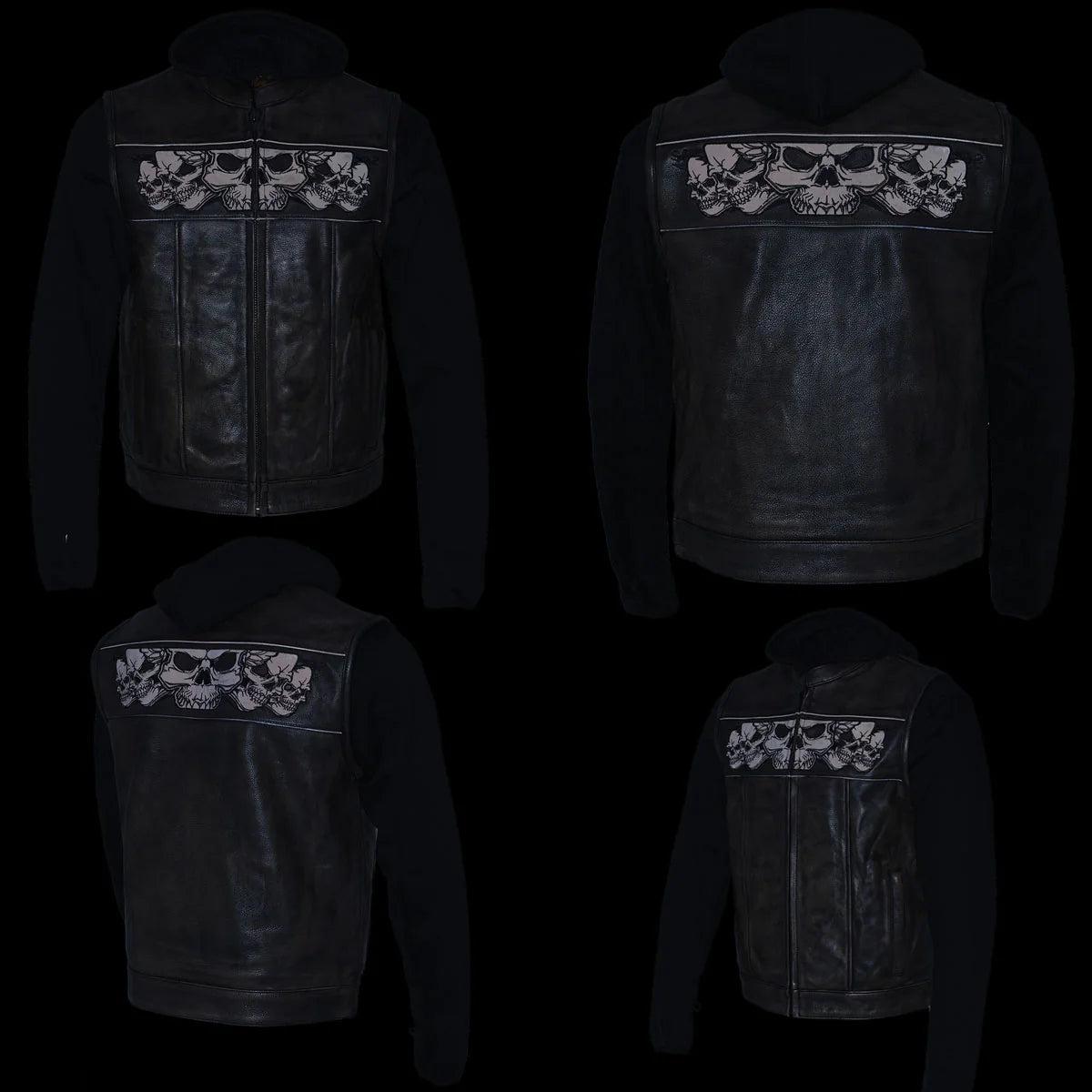 Milwaukee Leather Men's Skull Hoodie Leather Vest | 2-in-1 Moto Vest