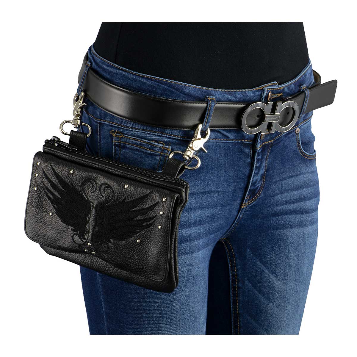 Milwaukee Leather Ladies Winged Leather Multi-Pocket Belt Bag