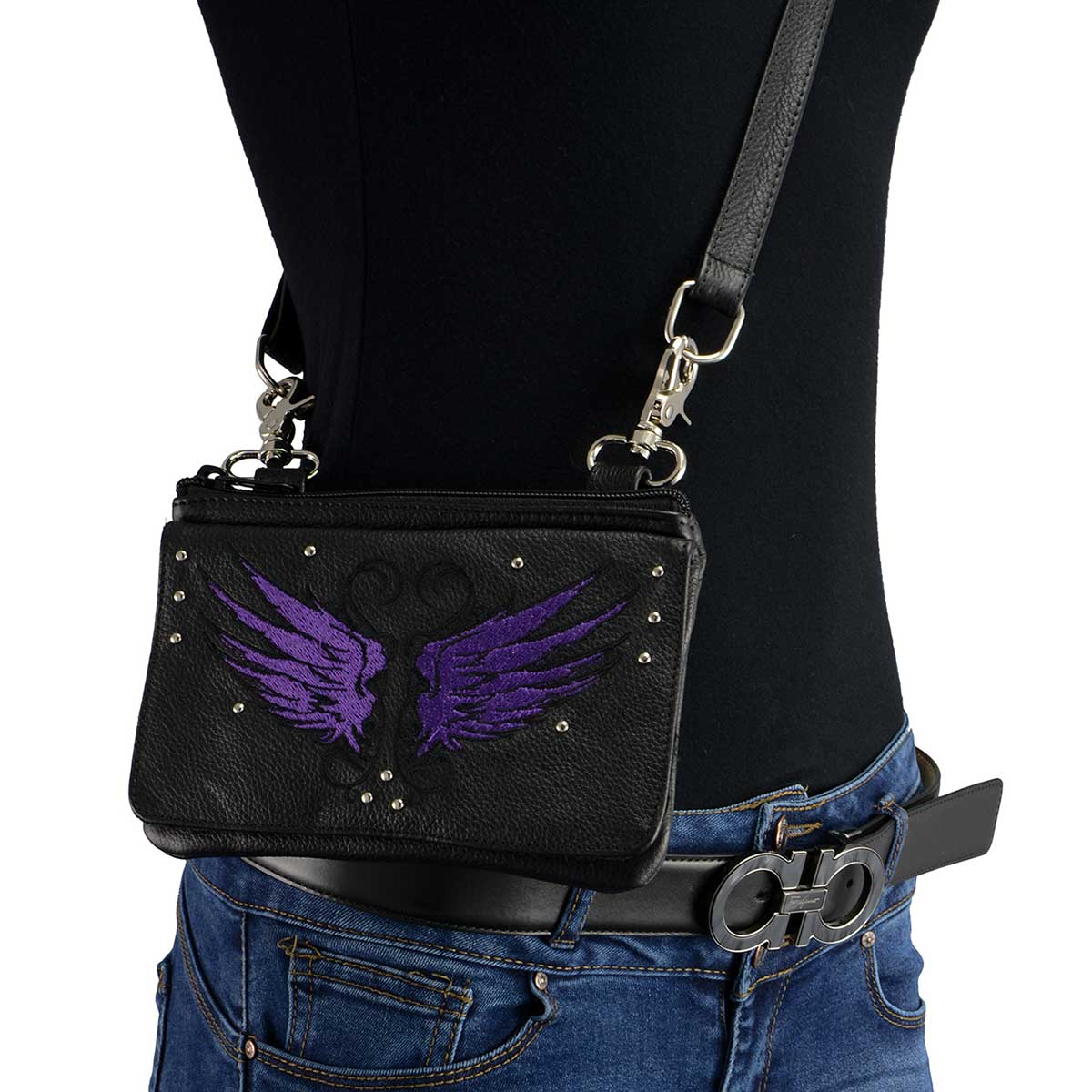 Milwaukee Leather Ladies Winged Leather Multi-Pocket Belt Bag