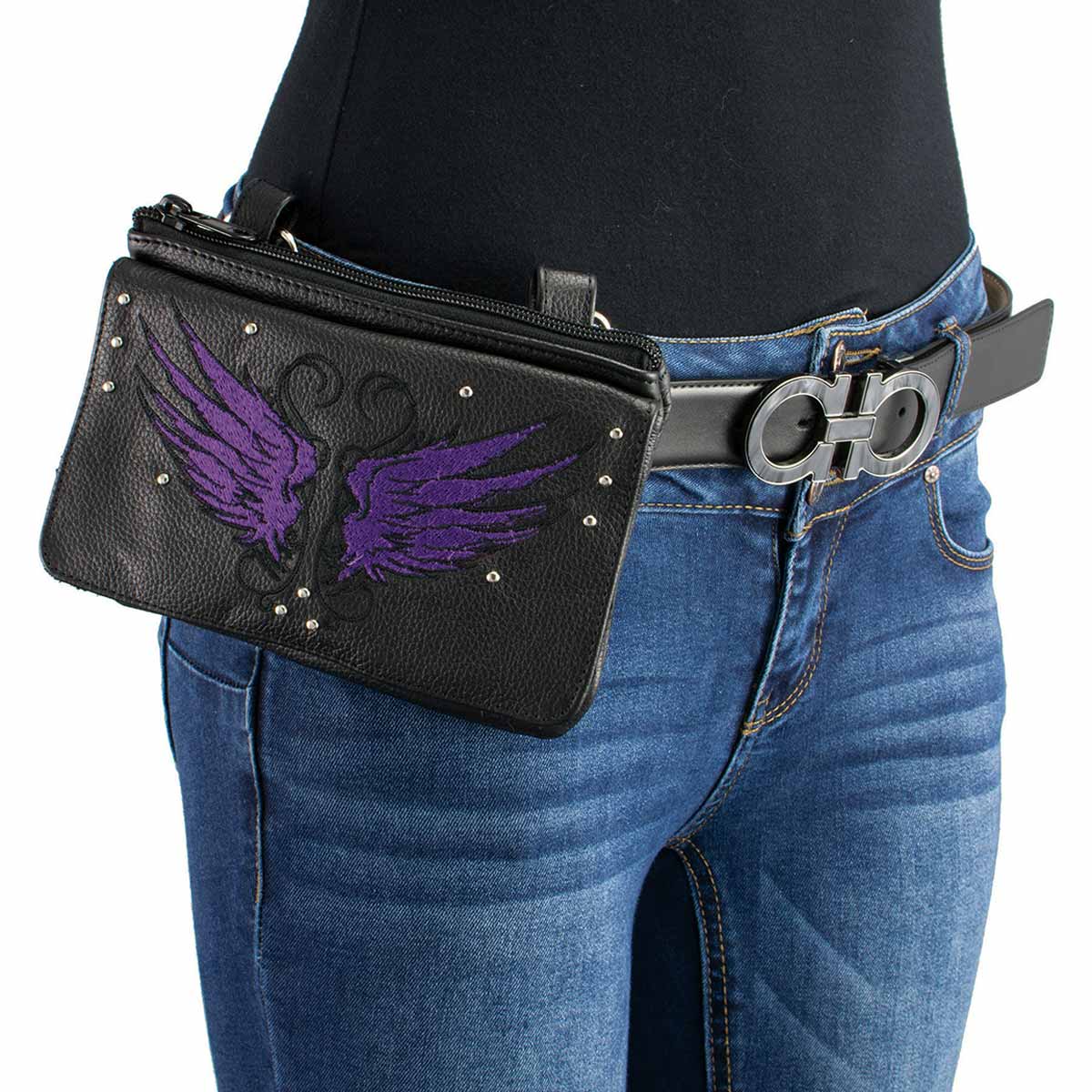 Milwaukee Leather Ladies Winged Leather Multi-Pocket Belt Bag