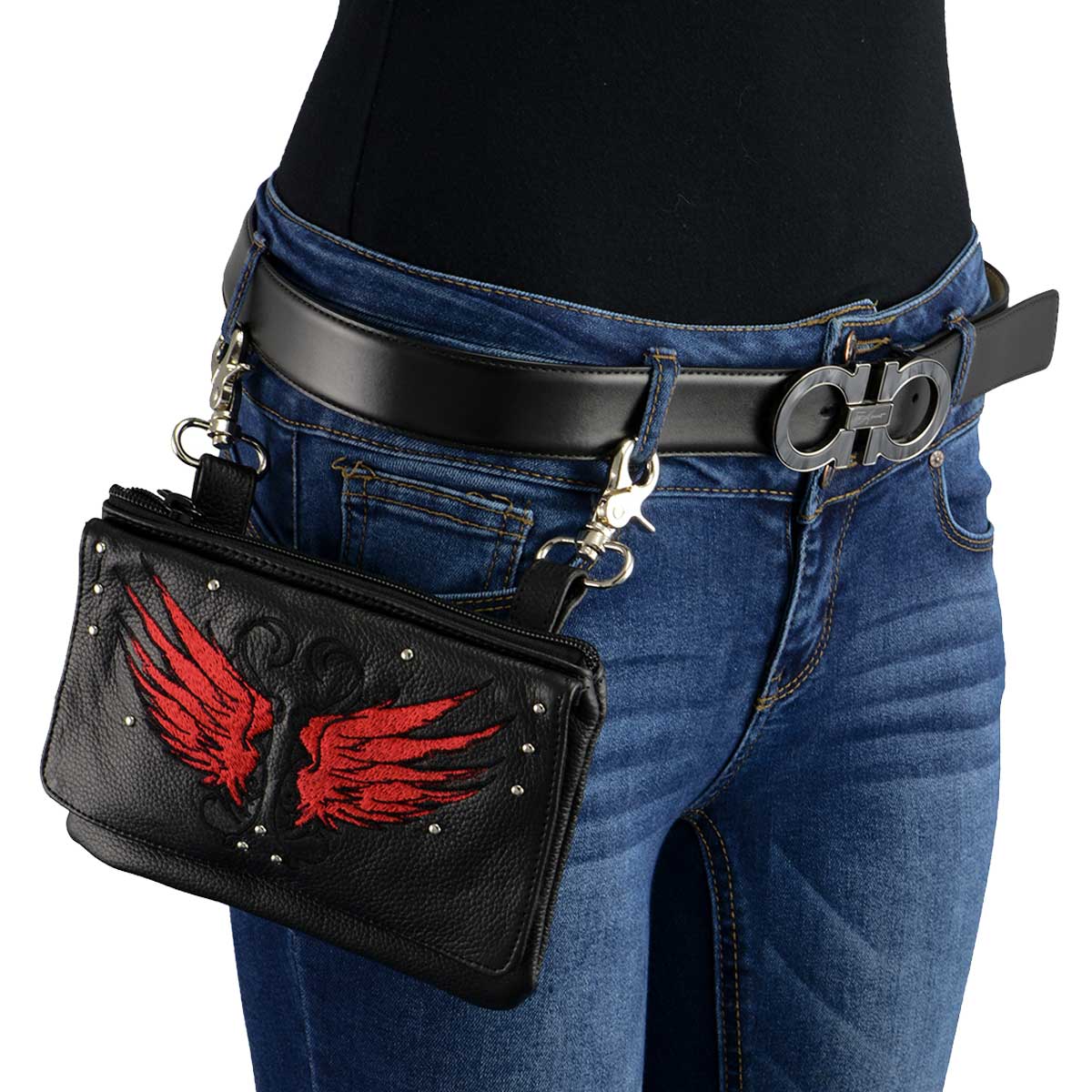 Milwaukee Leather Ladies Winged Leather Multi-Pocket Belt Bag