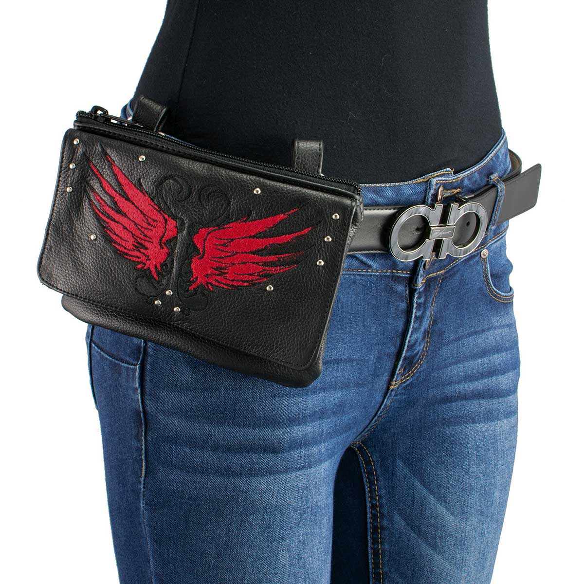 Milwaukee Leather Ladies Winged Leather Multi-Pocket Belt Bag