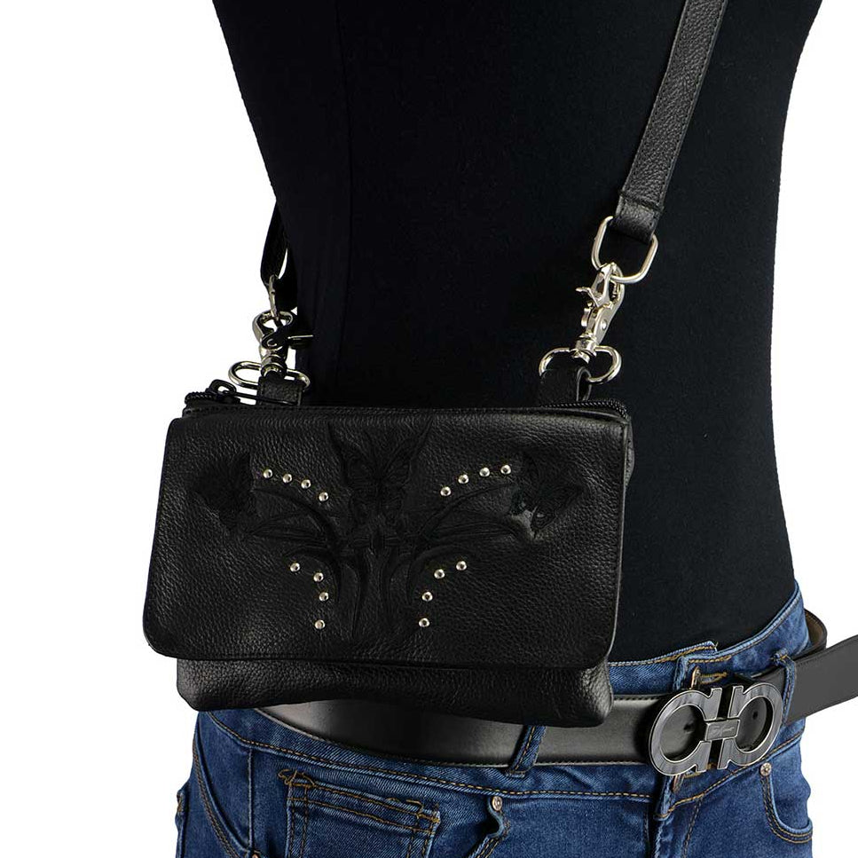 Milwaukee Leather Women's Butterfly Leather Multi-Pocket Belt Bag