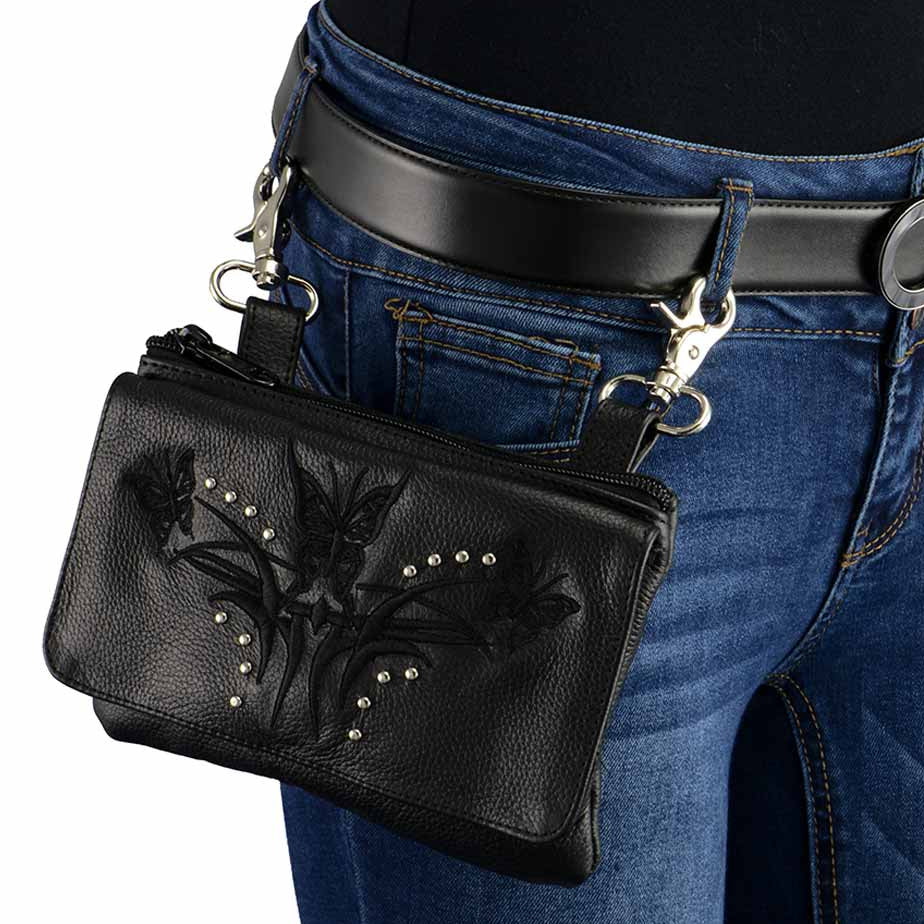 Milwaukee Leather Women's Butterfly Leather Multi-Pocket Belt Bag
