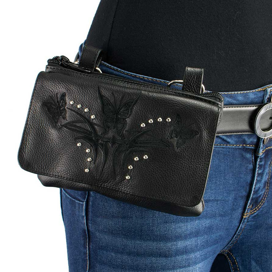 Milwaukee Leather Women's Butterfly Leather Multi-Pocket Belt Bag