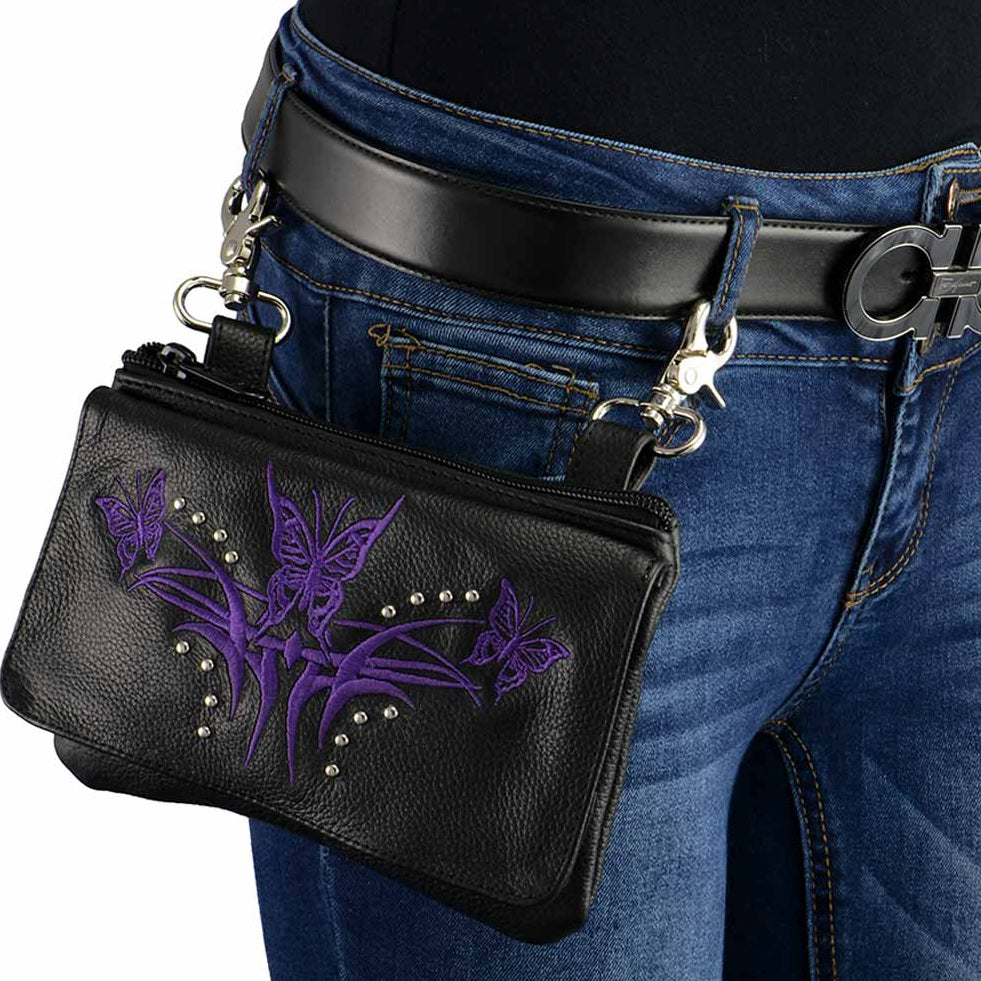 Milwaukee Leather Women's Butterfly Leather Multi-Pocket Belt Bag