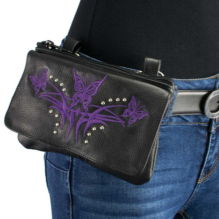 Milwaukee Leather Women's Butterfly Leather Multi-Pocket Belt Bag