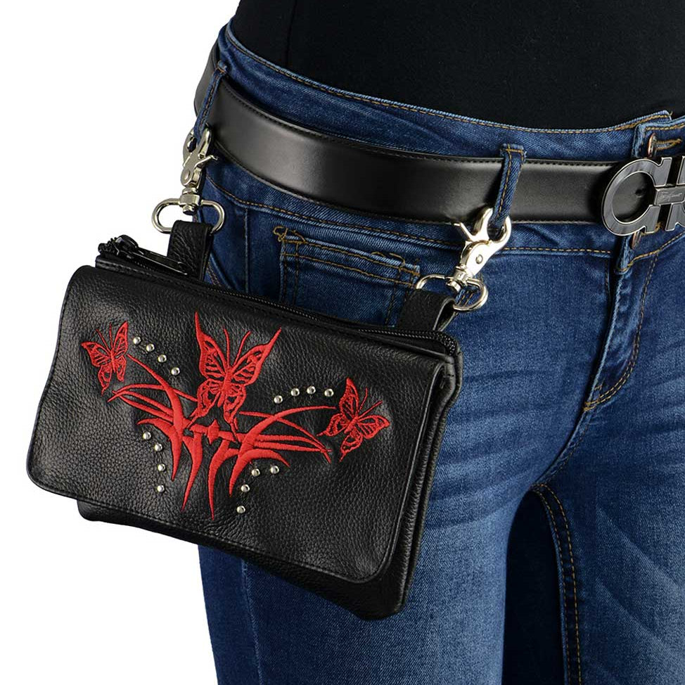 Milwaukee Leather Women's Butterfly Leather Multi-Pocket Belt Bag