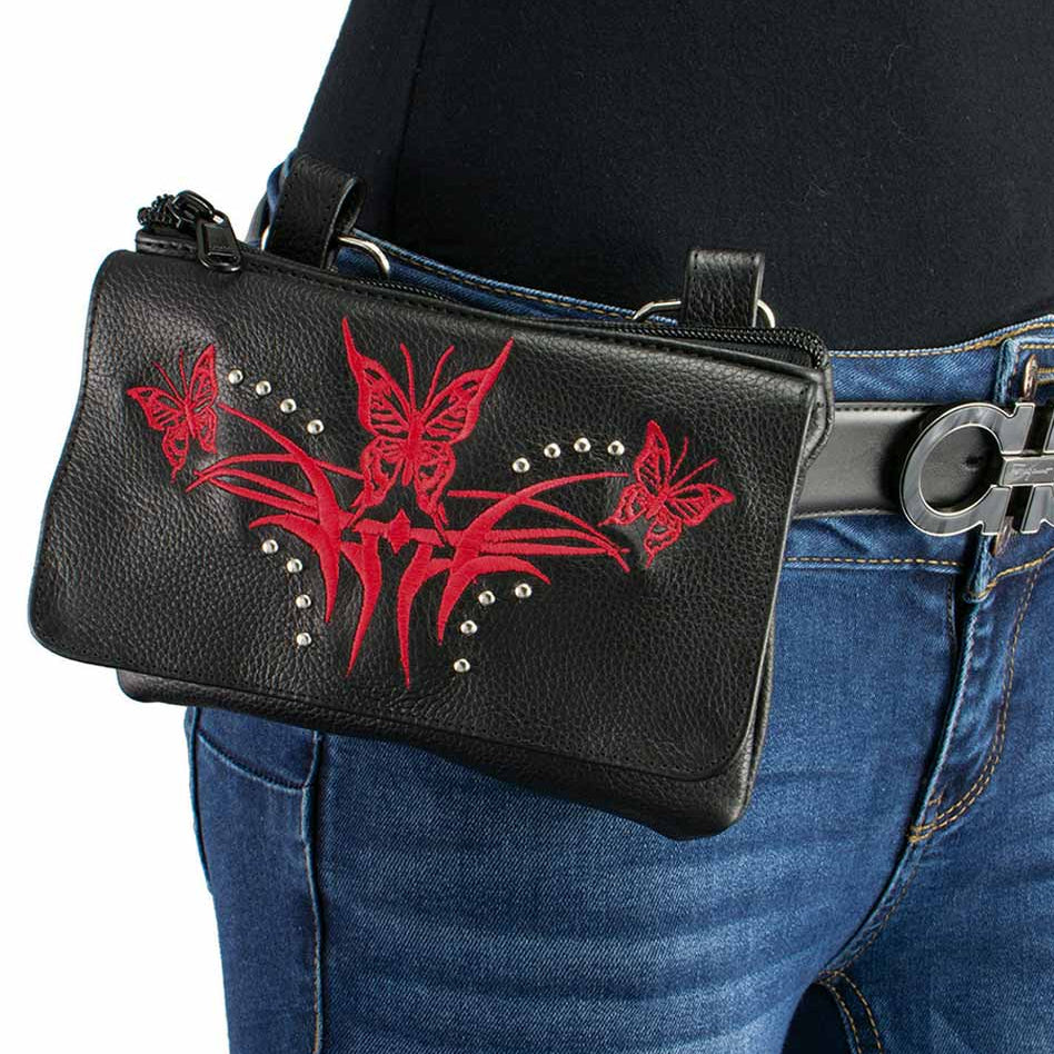 Milwaukee Leather Women's Butterfly Leather Multi-Pocket Belt Bag