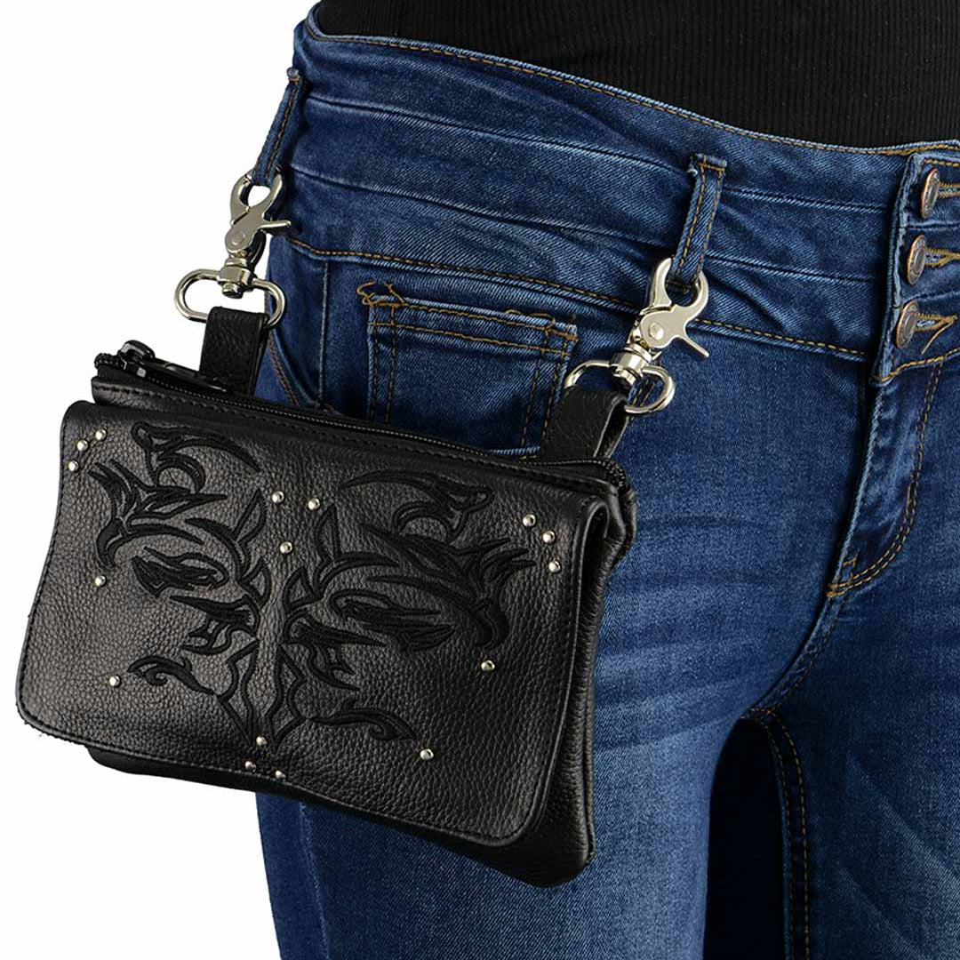 Milwaukee Leather Women's Tribal Eagle Leather Multi-Pocket Belt Bag