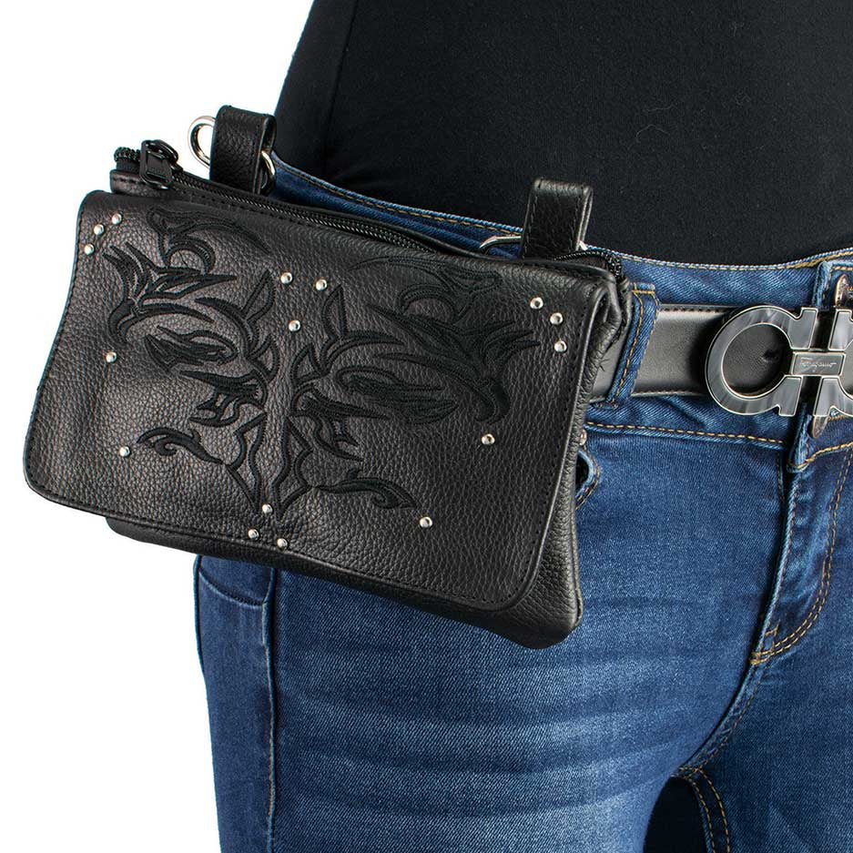 Milwaukee Leather Women's Tribal Eagle Leather Multi-Pocket Belt Bag