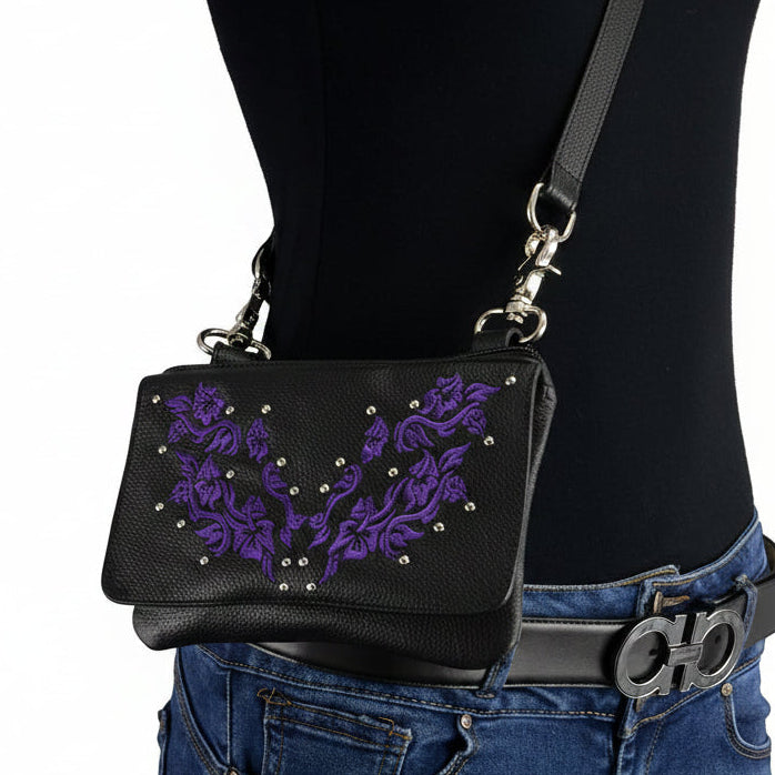 Milwaukee Leather Women's Flower Leather Multi-Pocket Belt Bag