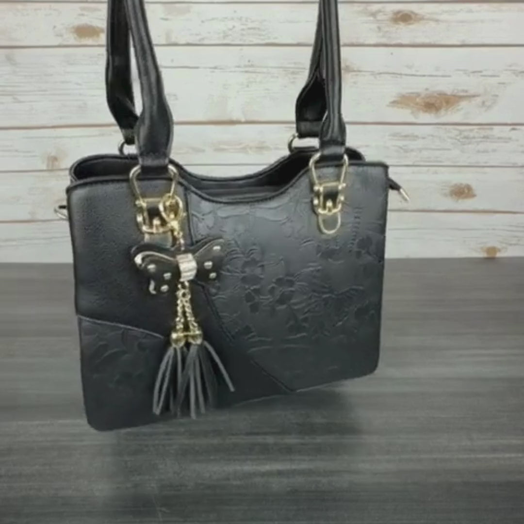 Temptation Italy Faux Leather Shoulder Bag. Floral & Dragonfly