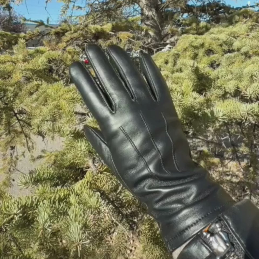 Women's Touchscreen Sheep Leather Gloves with Wool Blend Lining -