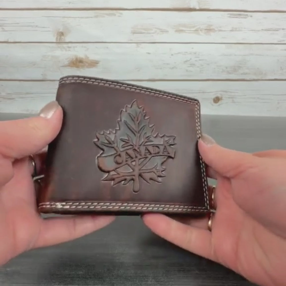 Men’s Cow Leather Canada Embossed Bifold Wallet - Boutique of Leathers