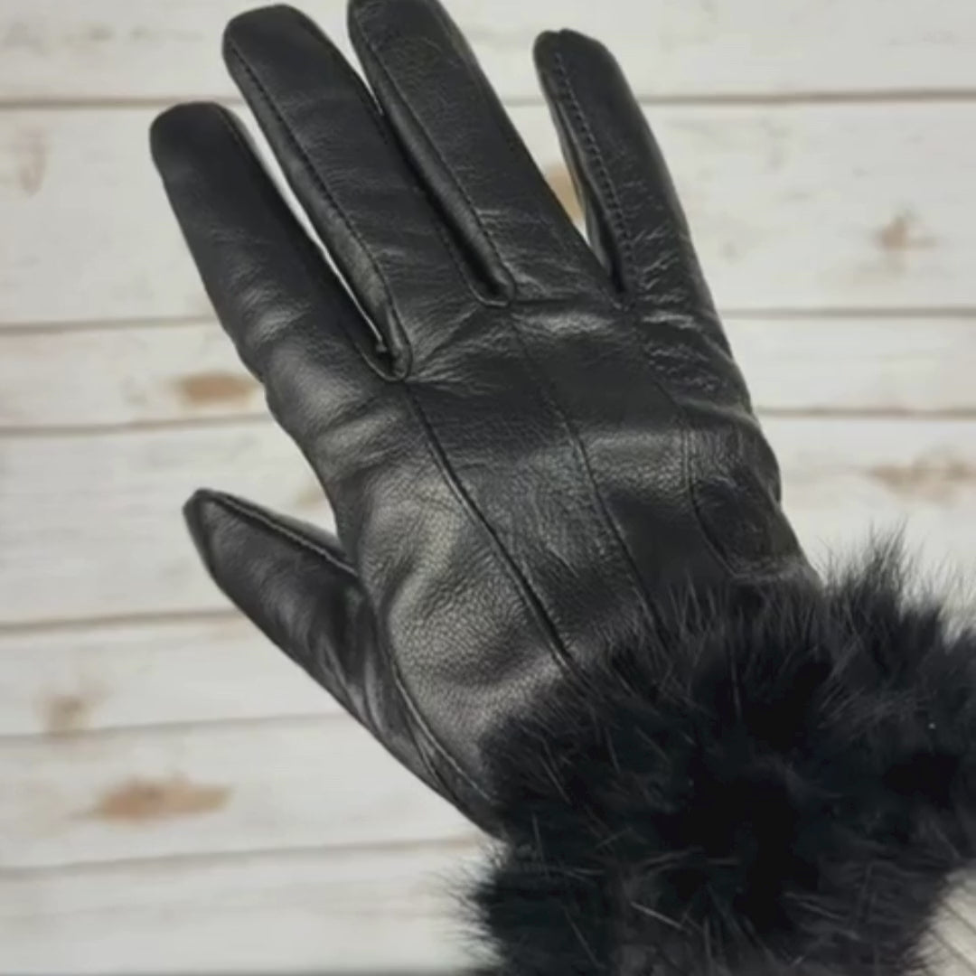 Women's Sheep Leather Gloves with Rabbit Fur Trim - Boutique of