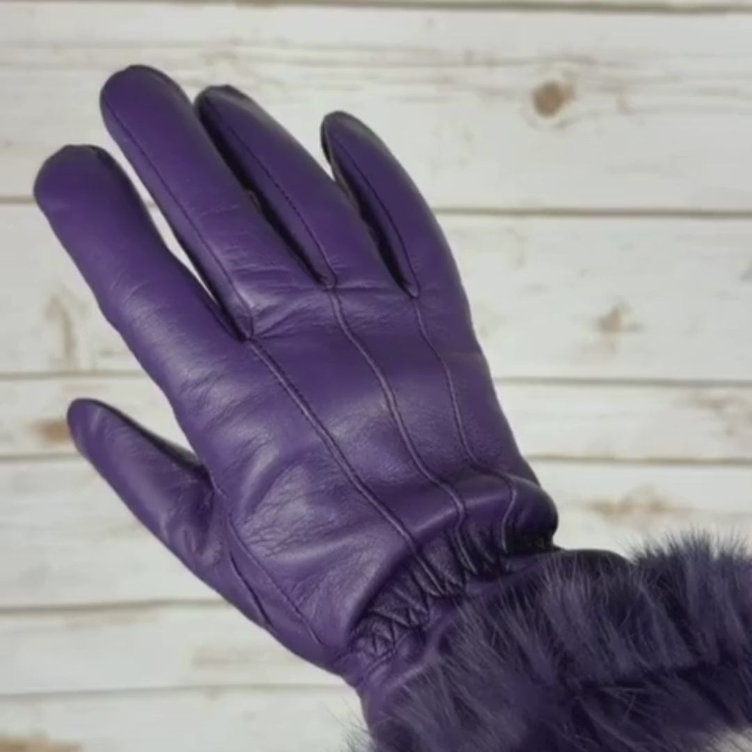 Women's Sheep Leather Gloves with Rabbit Fur Trim - Boutique of
