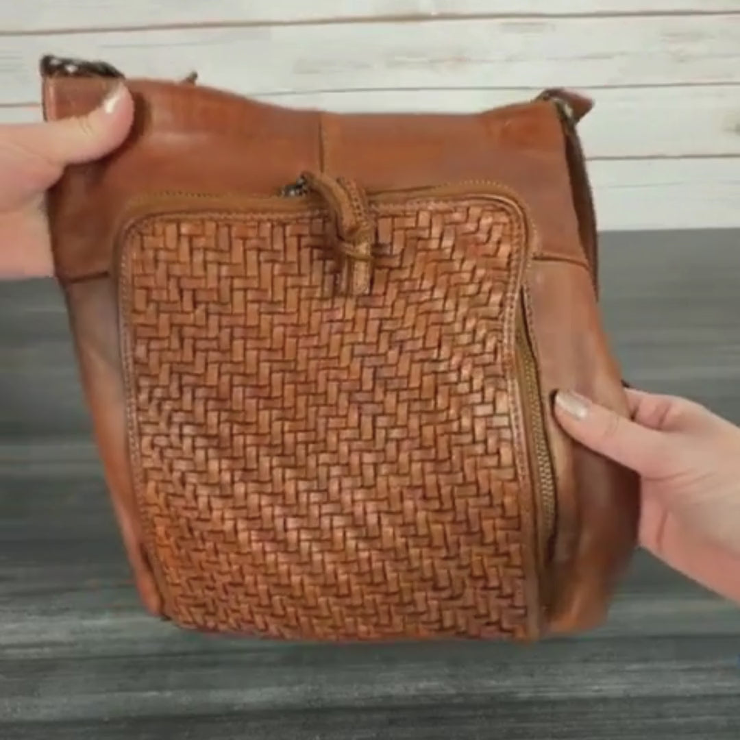 MET Cow Leather Crossbody Bag with Woven Front - Boutique of